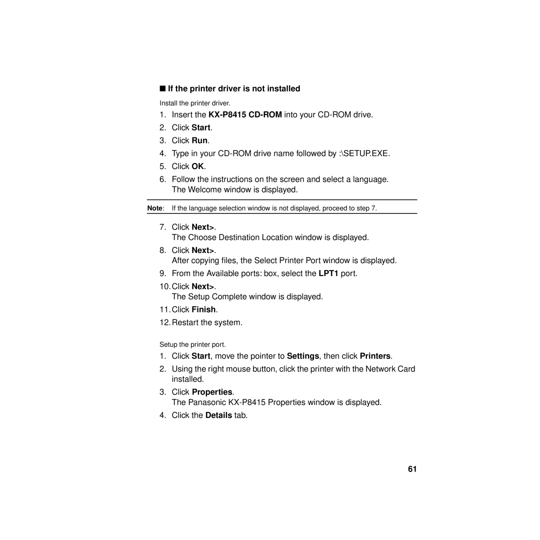 Philips KX-PNBC8 manual Install the printer driver 