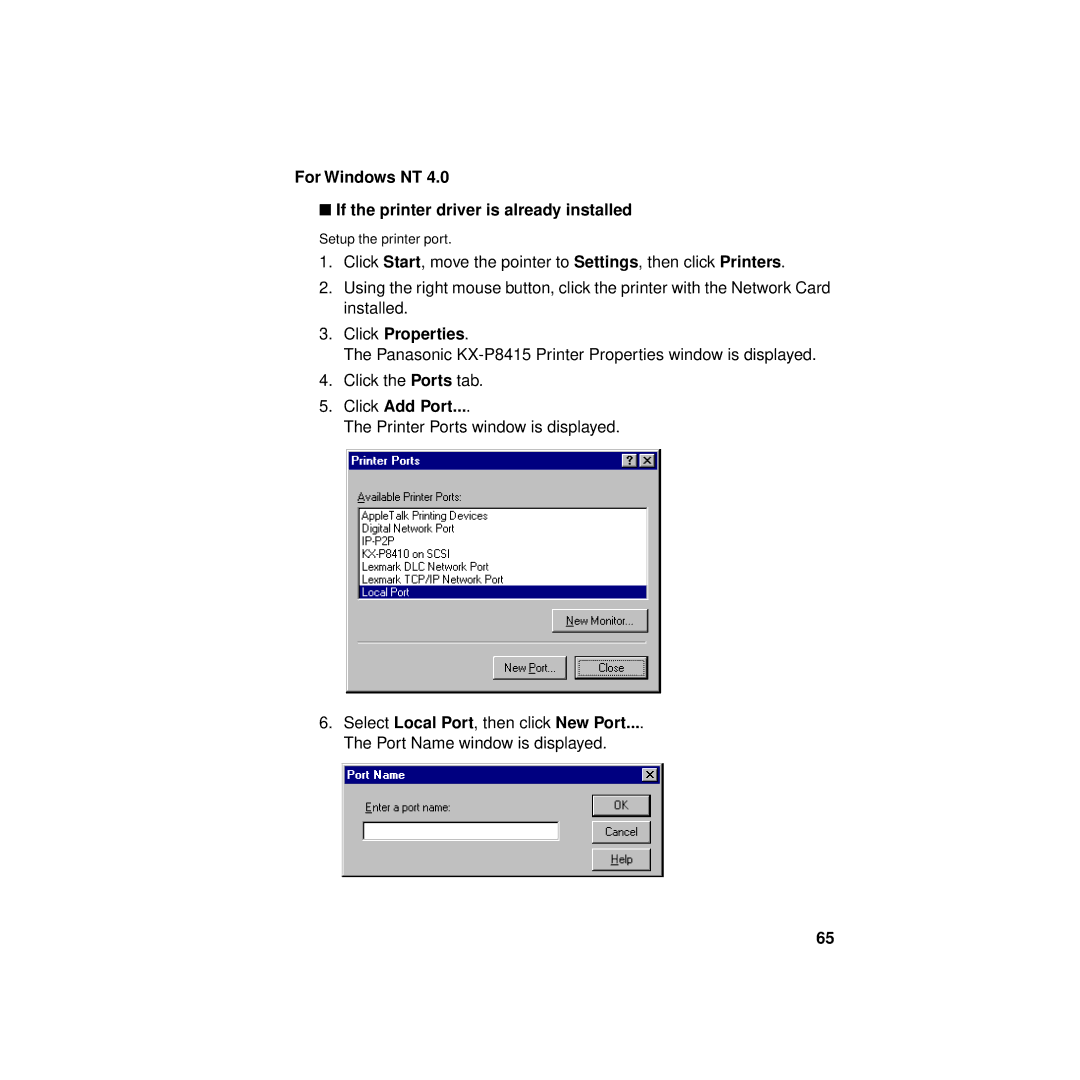 Philips KX-PNBC8 manual For Windows NT If the printer driver is already installed 