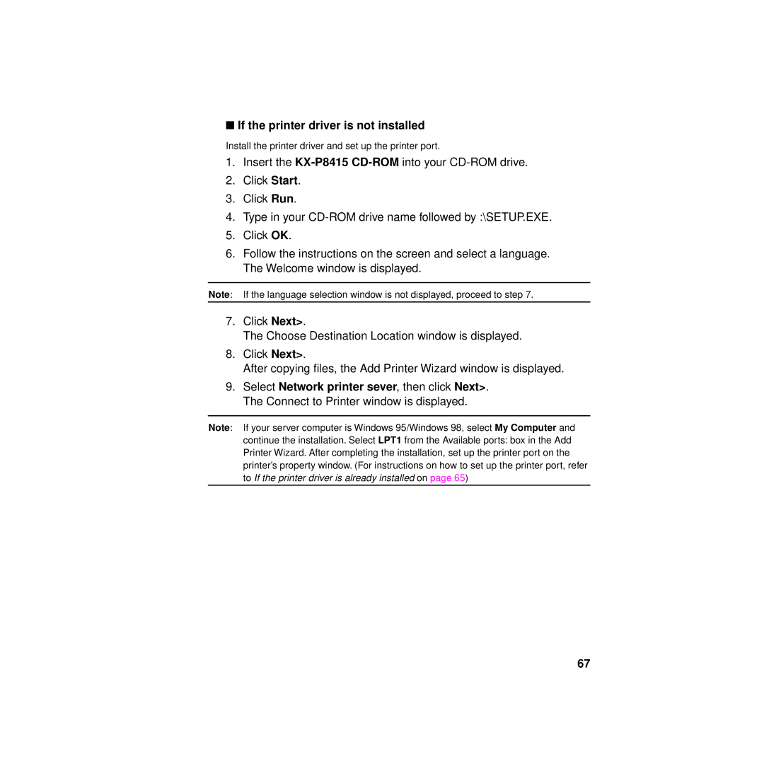 Philips KX-PNBC8 manual If the printer driver is not installed 