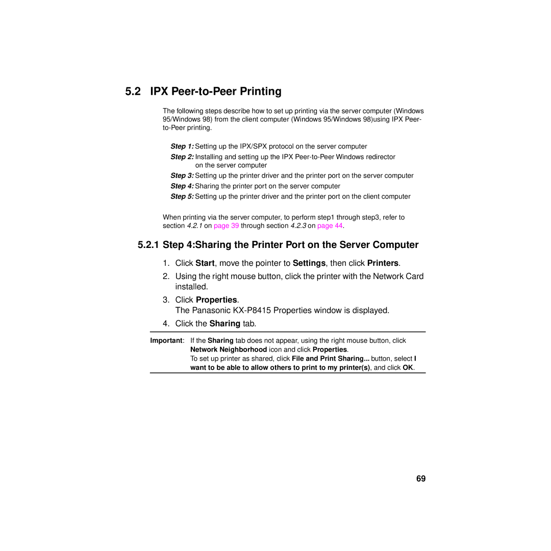 Philips KX-PNBC8 manual IPX Peer-to-Peer Printing 