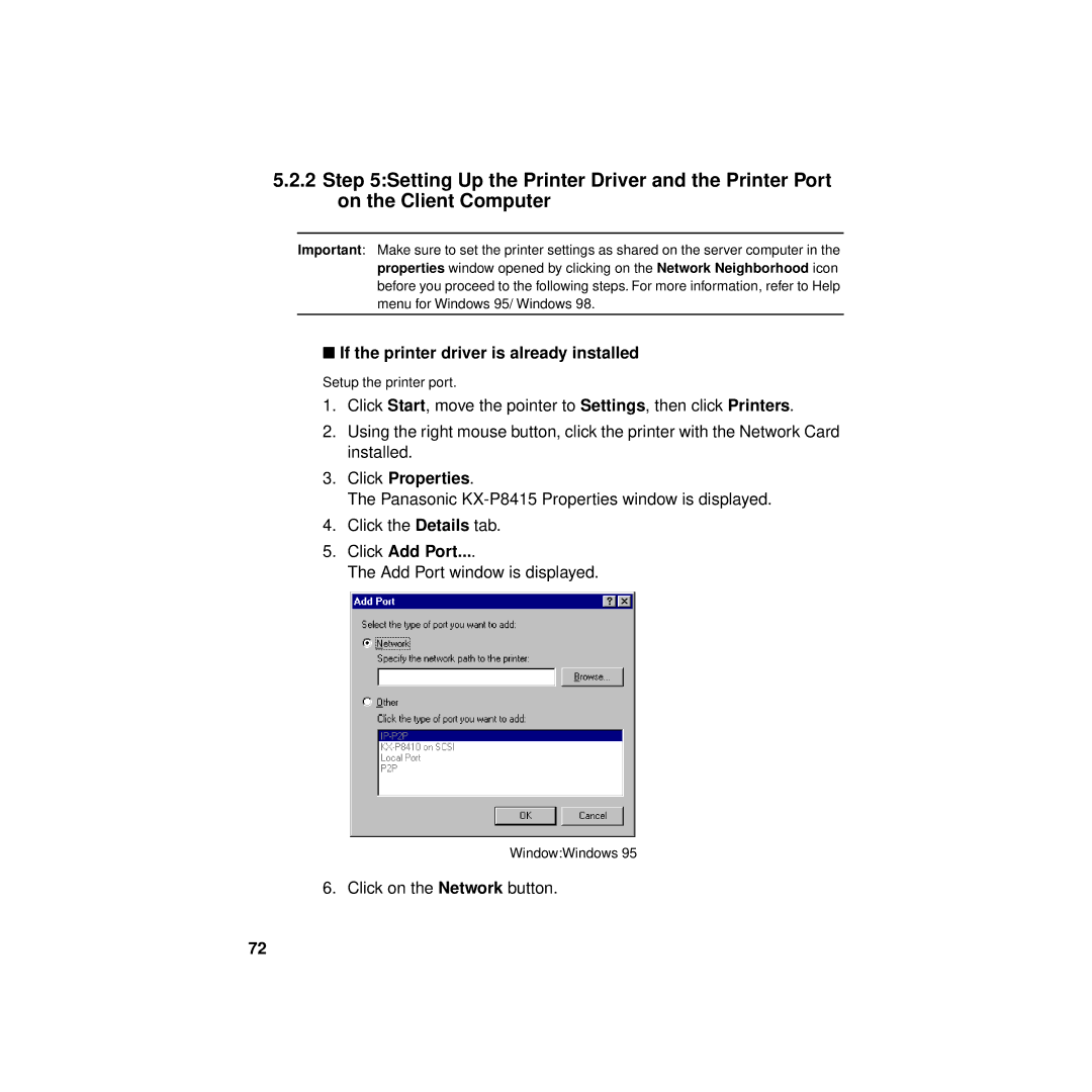 Philips KX-PNBC8 manual If the printer driver is already installed 