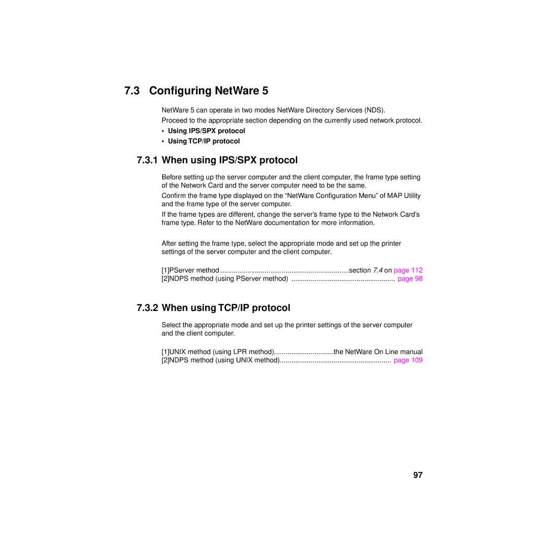 Philips KX-PNBC8 manual When using IPS/SPX protocol, When using TCP/IP protocol 