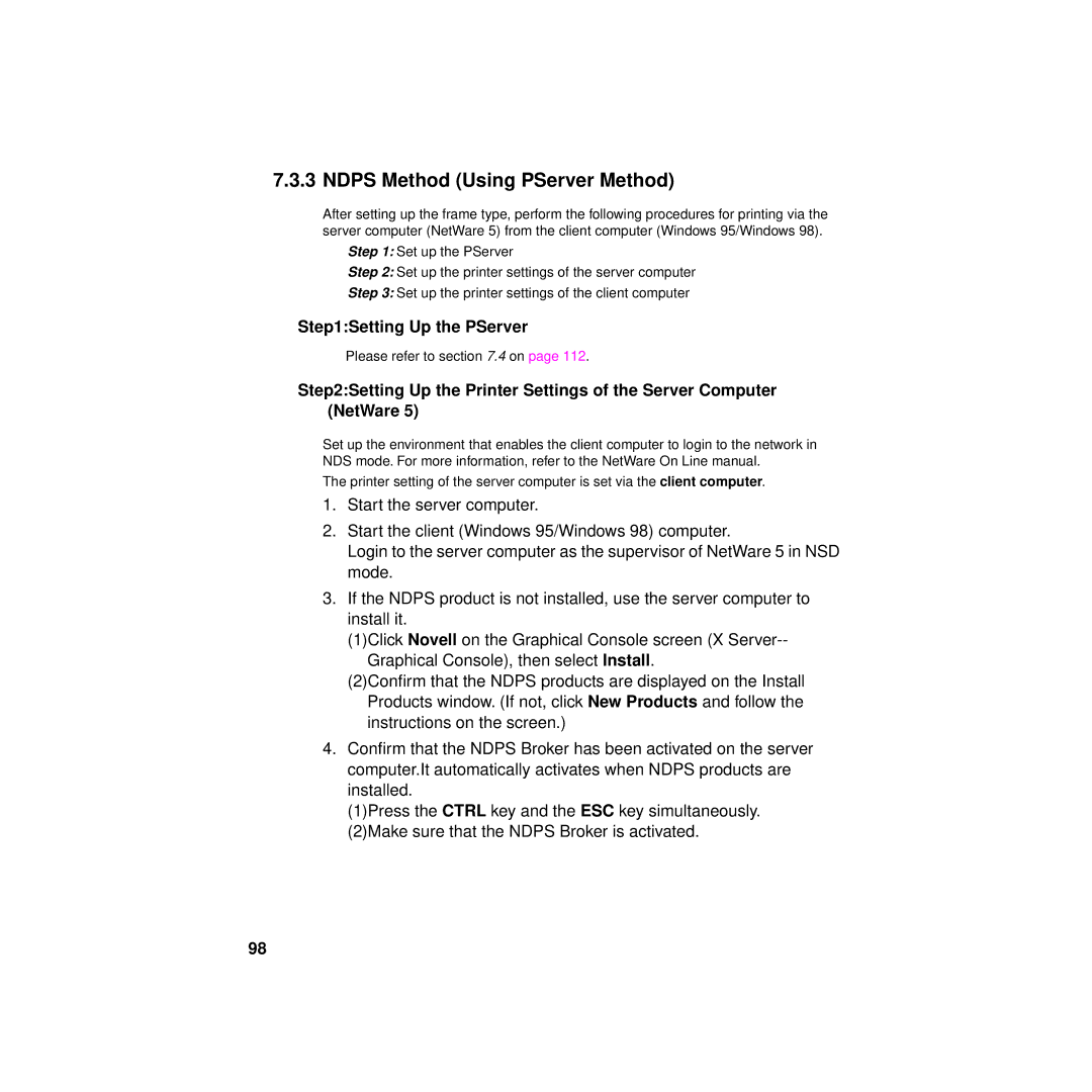 Philips KX-PNBC8 manual Ndps Method Using PServer Method, Setting Up the PServer 