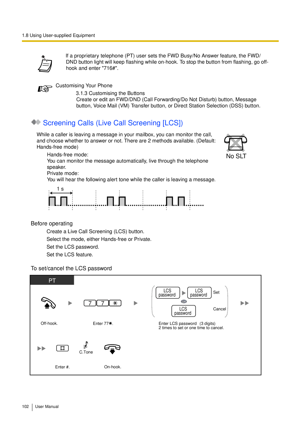 Philips KX-TEA308 Screening Calls Live Call Screening LCS, Before operating, To set/cancel the LCS password, Private mode 