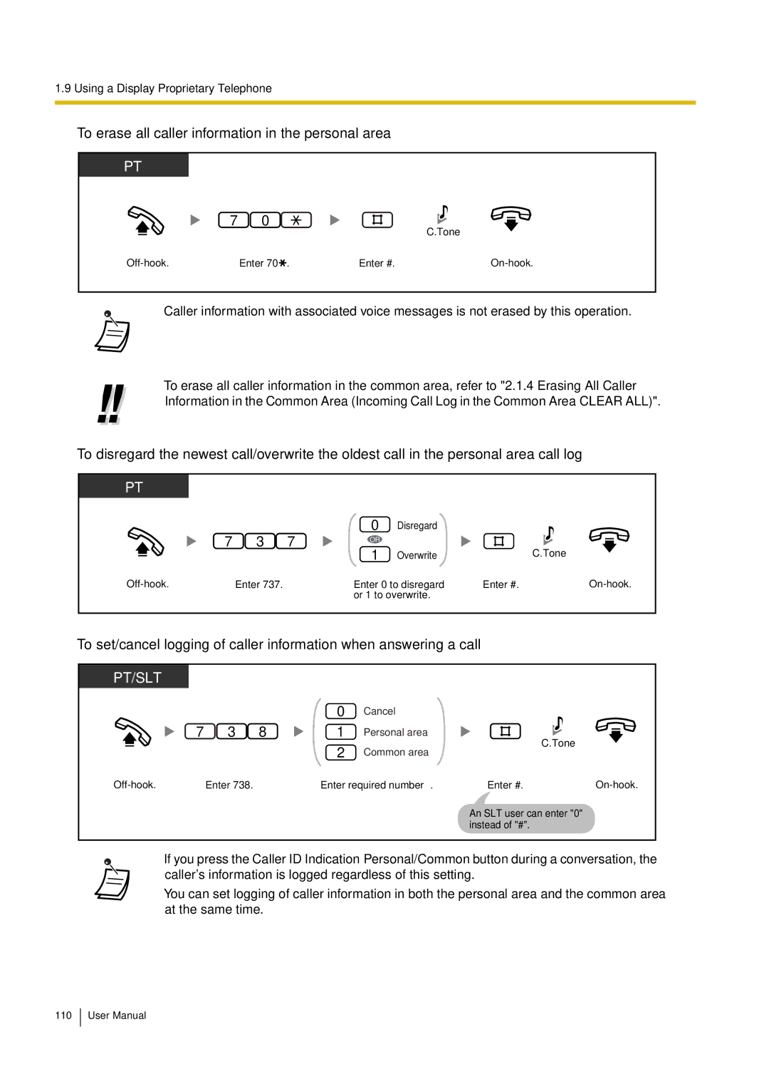 Philips KX-TEA308 user manual To erase all caller information in the personal area 