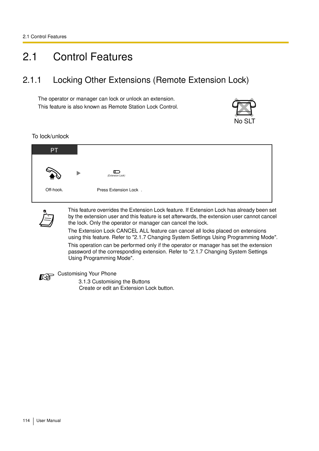 Philips KX-TEA308 user manual Control Features, Locking Other Extensions Remote Extension Lock 