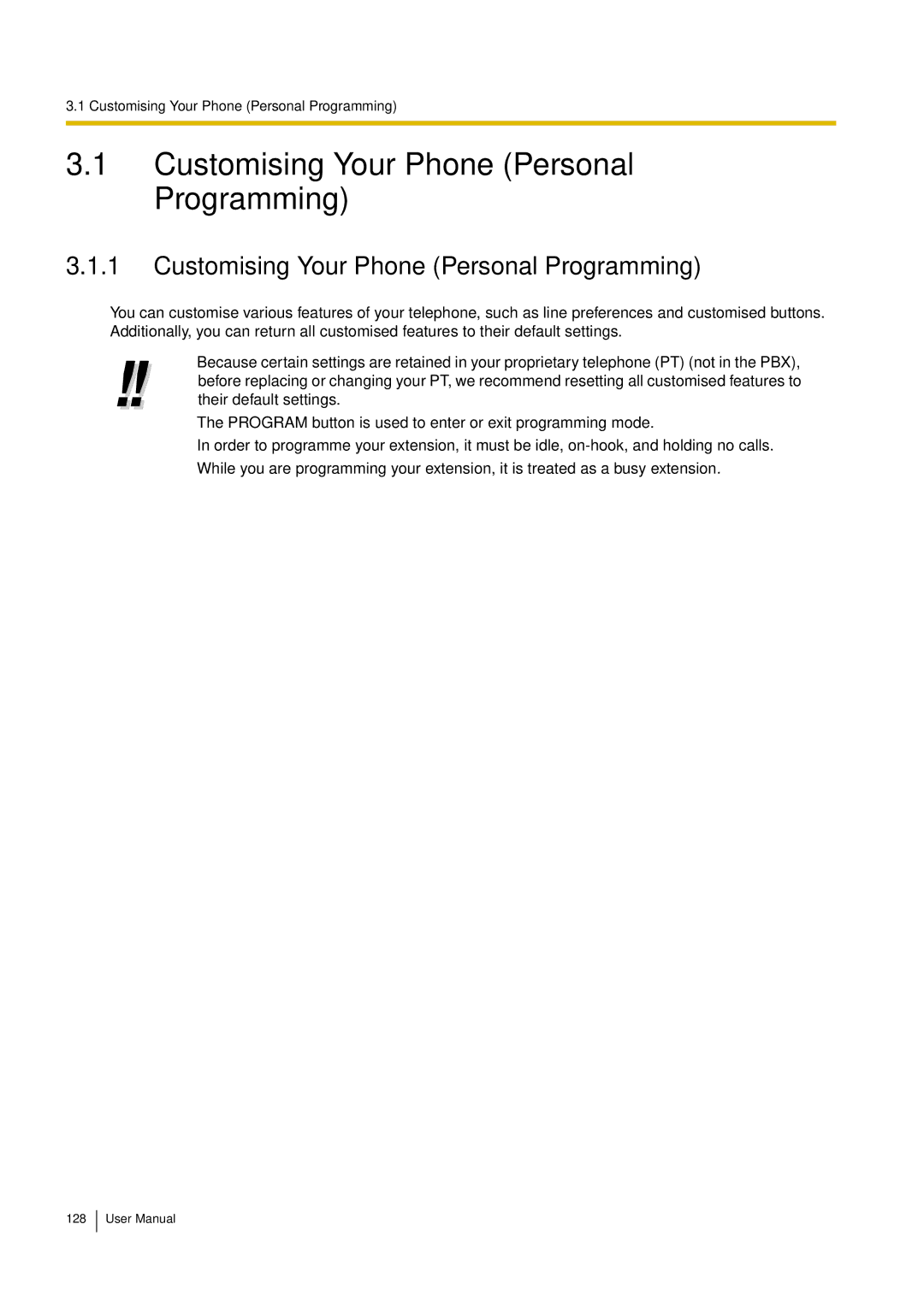 Philips KX-TEA308 user manual Customising Your Phone Personal Programming 