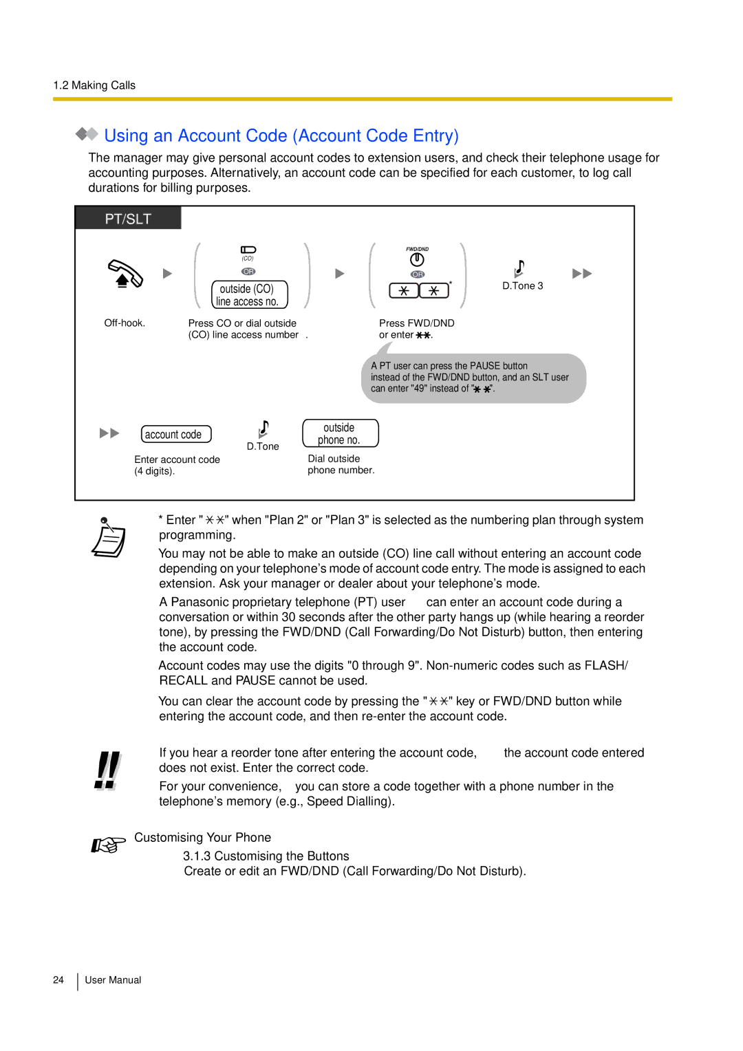 Philips KX-TEA308 user manual Using an Account Code Account Code Entry, Account code, Outside Phone no 