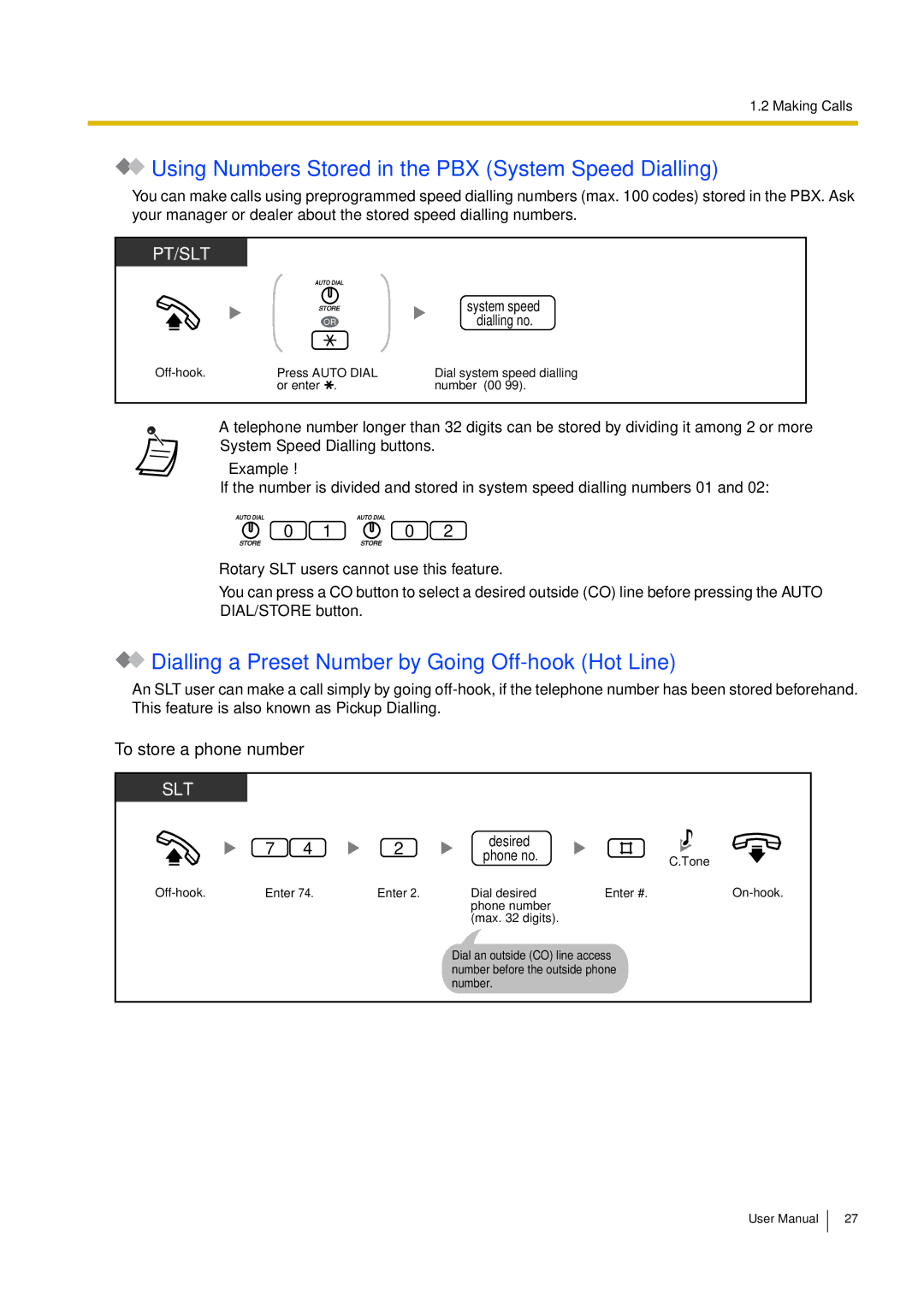 Philips KX-TEA308 user manual Using Numbers Stored in the PBX System Speed Dialling 