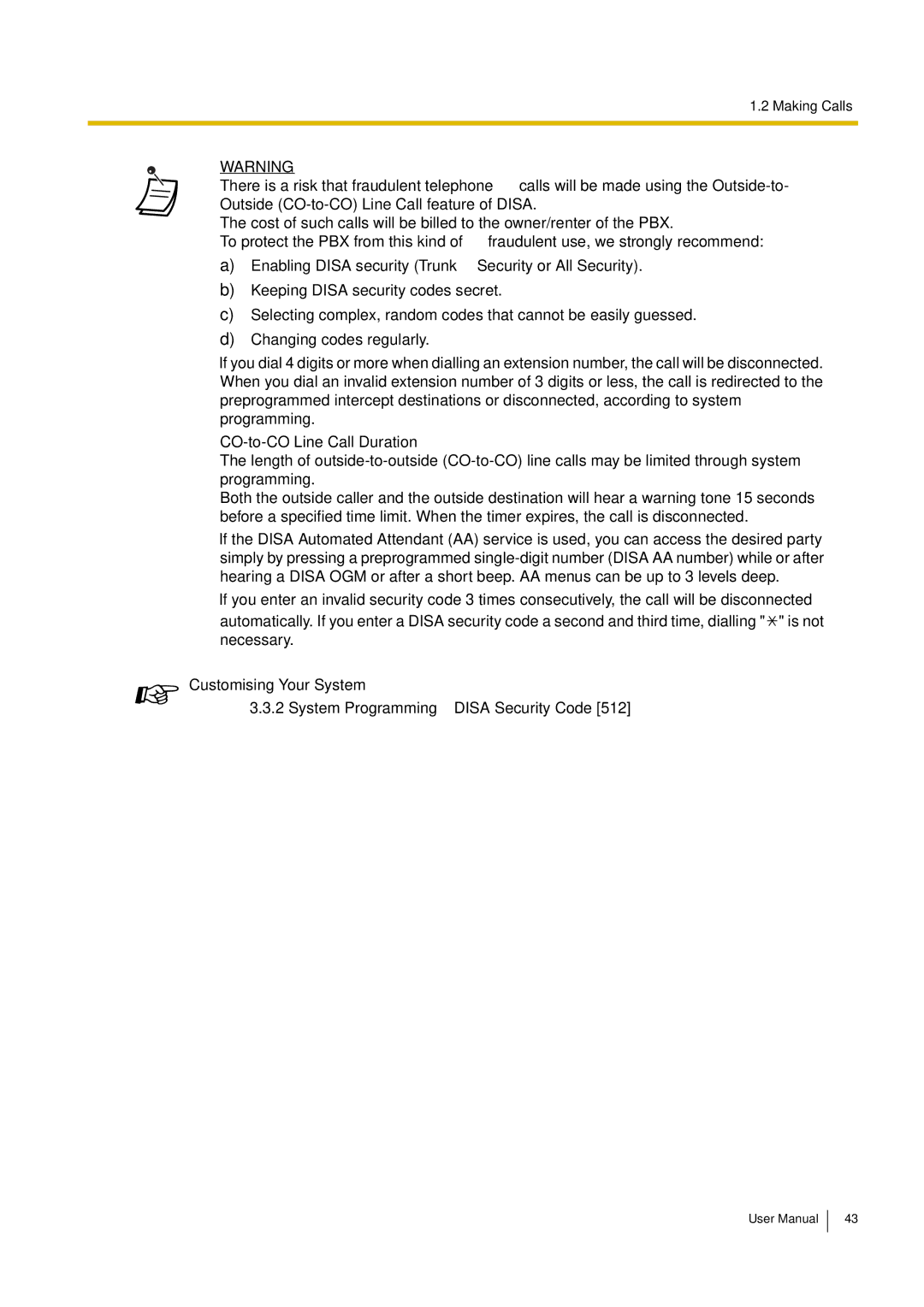 Philips KX-TEA308 user manual CO-to-CO Line Call Duration, Customising Your System 