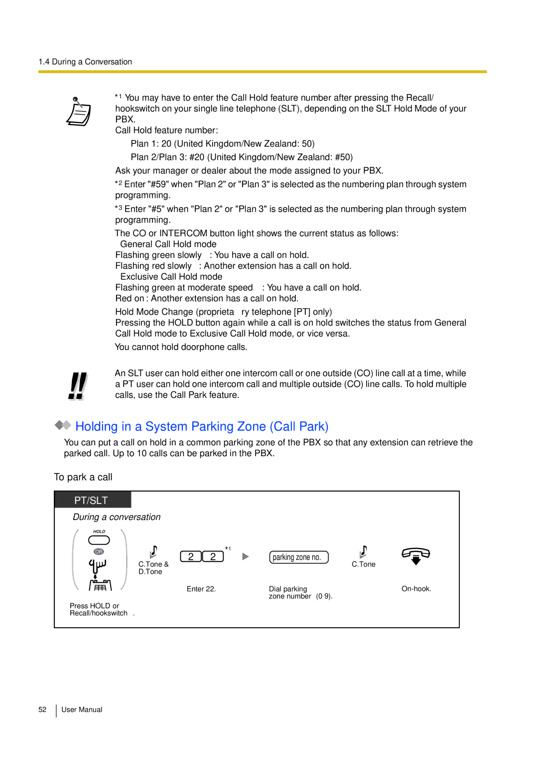 Philips KX-TEA308 user manual Holding in a System Parking Zone Call Park, To park a call, Parking zone no 