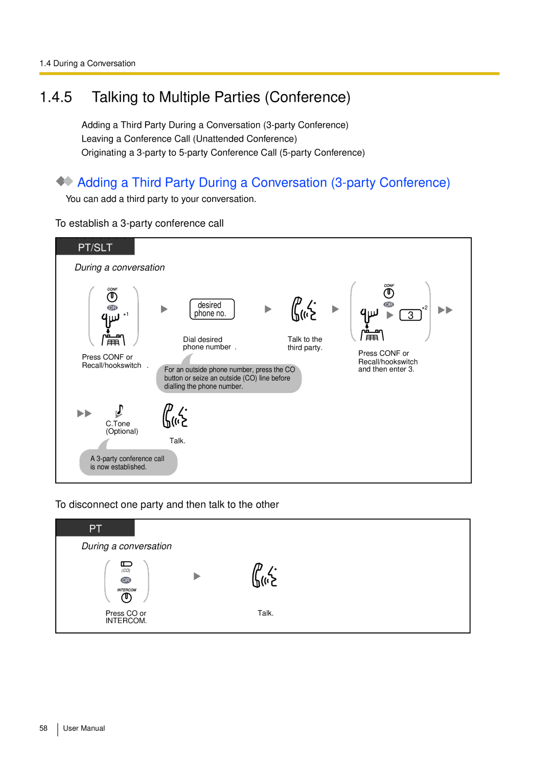 Philips KX-TEA308 user manual Talking to Multiple Parties Conference, To establish a 3-party conference call 