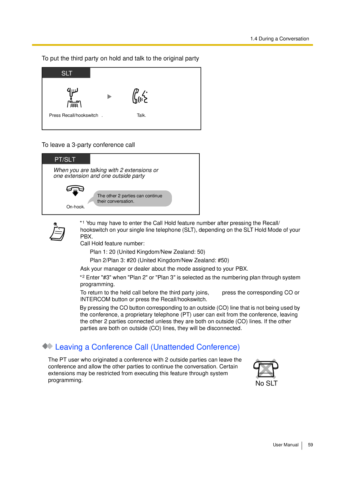 Philips KX-TEA308 user manual Leaving a Conference Call Unattended Conference, To leave a 3-party conference call 