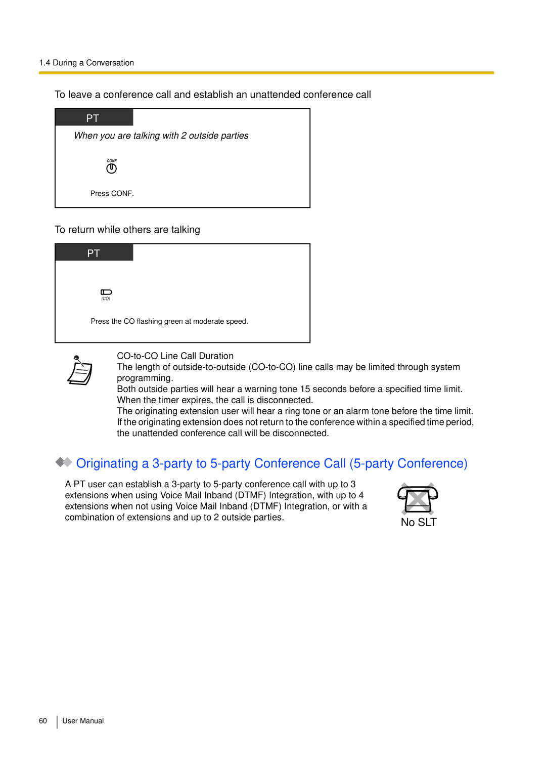 Philips KX-TEA308 user manual To return while others are talking, CO-to-CO Line Call Duration 