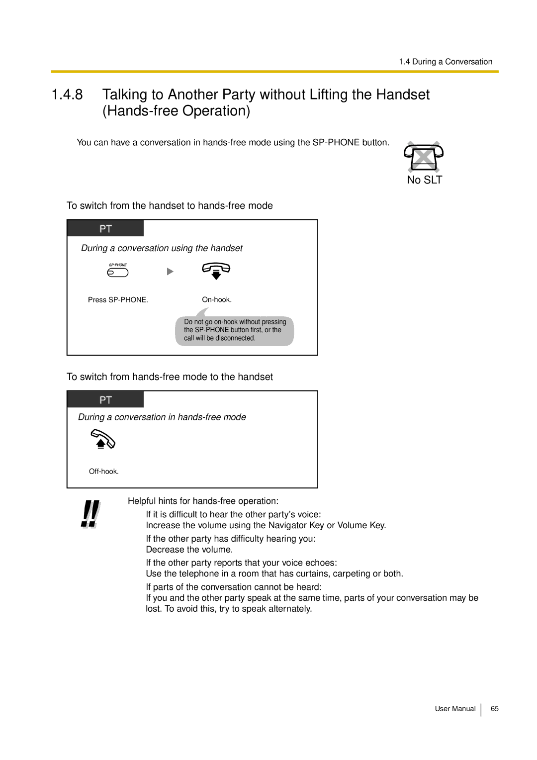 Philips KX-TEA308 user manual To switch from the handset to hands-free mode, To switch from hands-free mode to the handset 