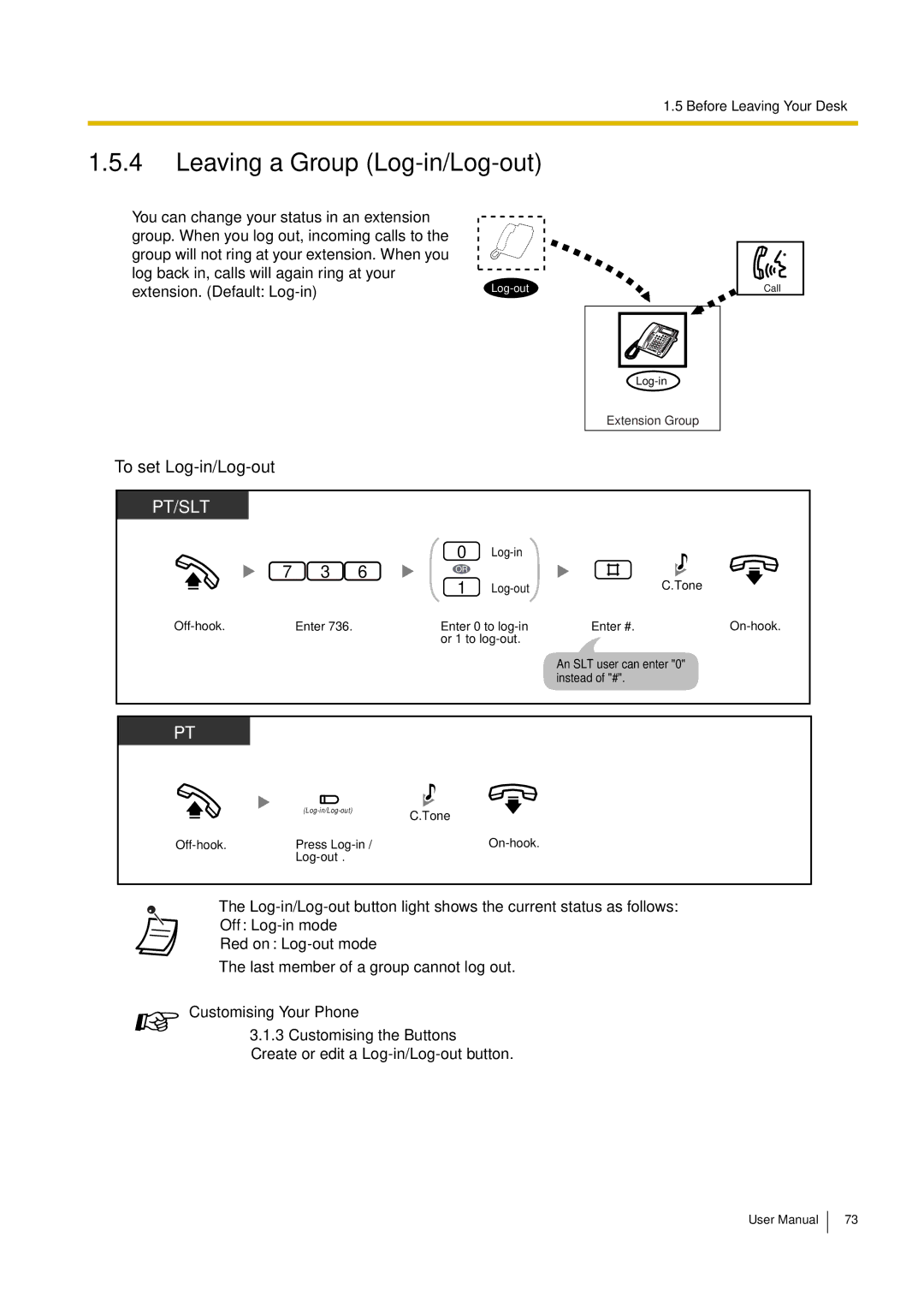 Philips KX-TEA308 user manual Leaving a Group Log-in/Log-out, To set Log-in/Log-out 