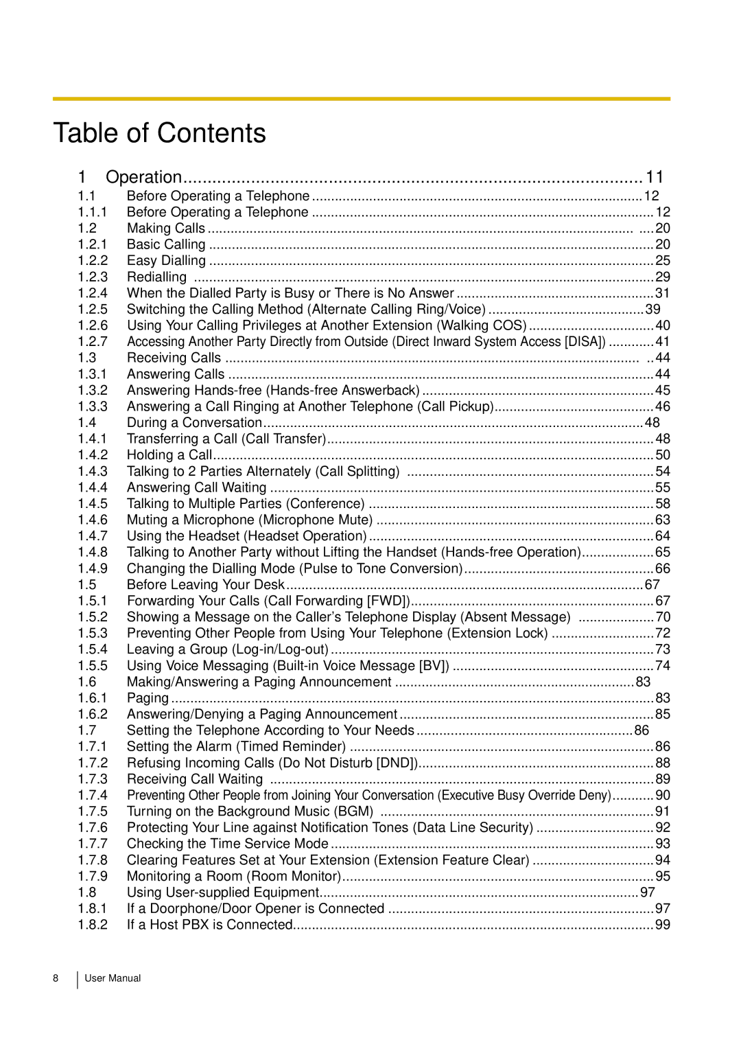 Philips KX-TEA308 user manual Table of Contents 