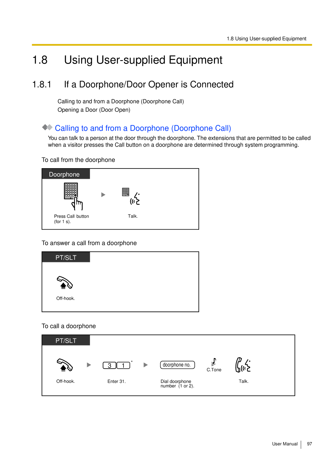 Philips KX-TEA308 user manual Using User-supplied Equipment, If a Doorphone/Door Opener is Connected 