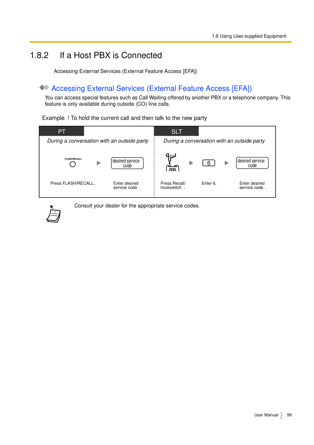 Philips KX-TEA308 user manual If a Host PBX is Connected, Accessing External Services External Feature Access EFA 