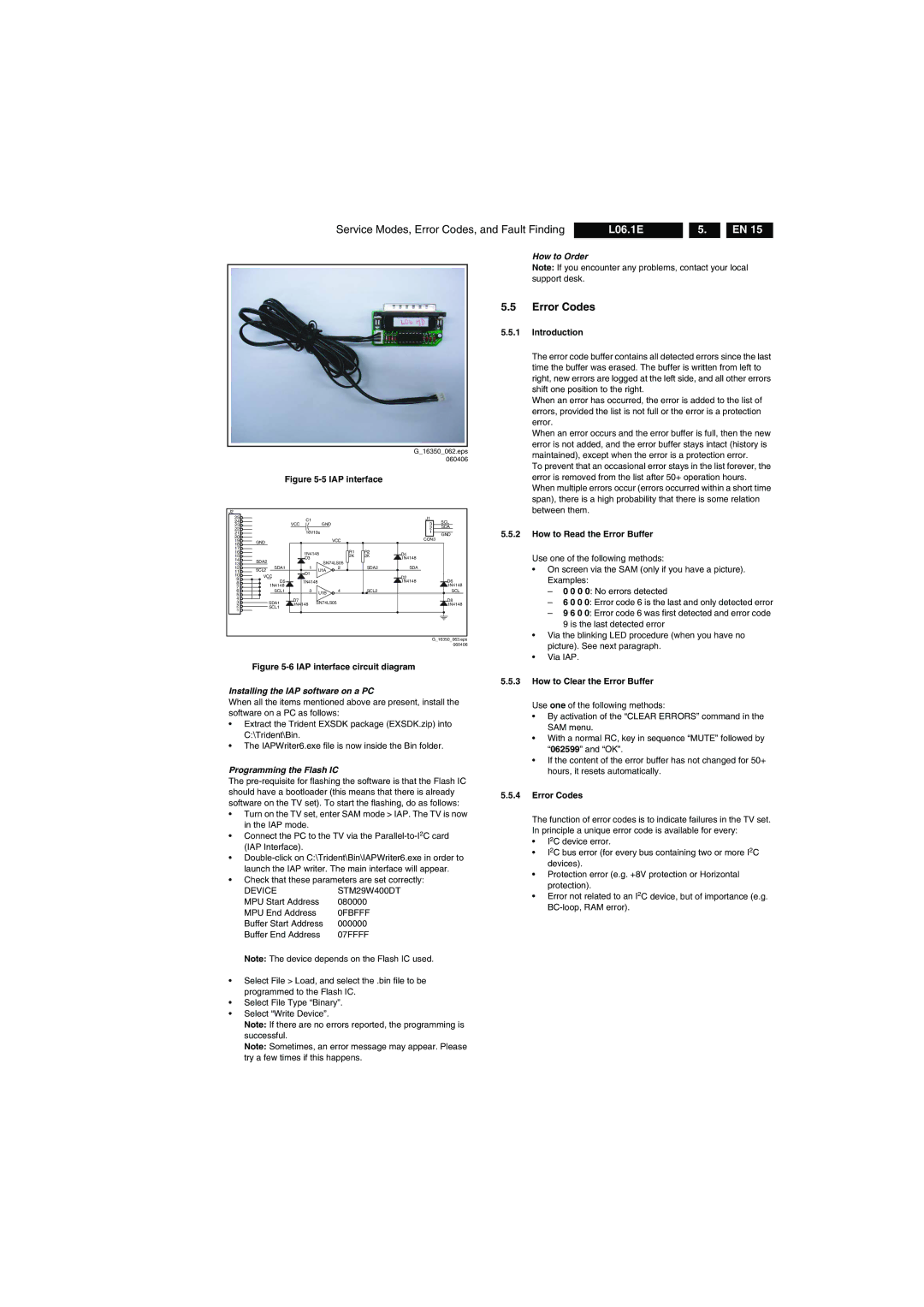 Philips L06.1E AA Error Codes, How to Order, Installing the IAP software on a PC, Programming the Flash IC 