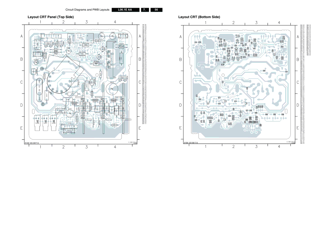 Philips L06.1E AA technical specifications Layout CRT Panel Top Side, Layout CRT Bottom Side 