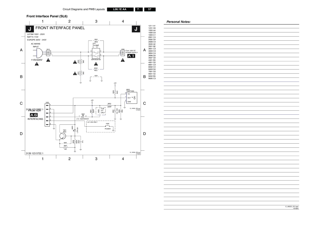 Philips L06.1E AA technical specifications Front Interface Panel SL6, Interfacing, Input 