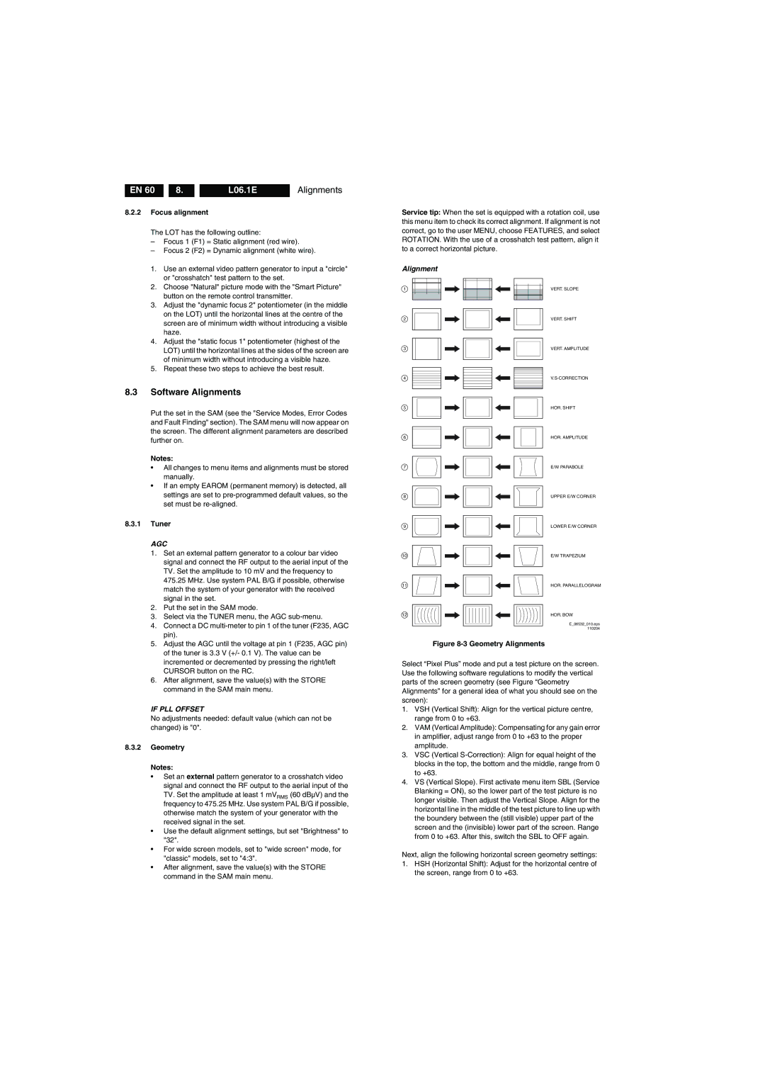 Philips L06.1E AA technical specifications L06.1E Alignments, Software Alignments 