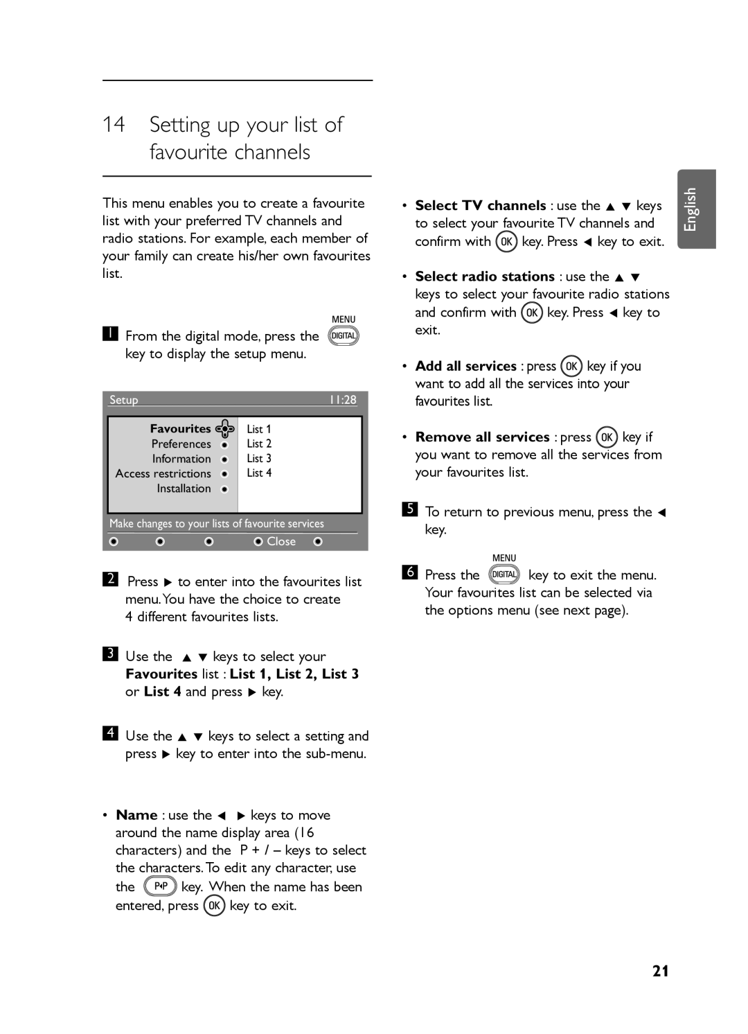 Philips LC07 DVB DFU manual Select TV channels use the Î ï keys, Select radio stations use the Î ï 