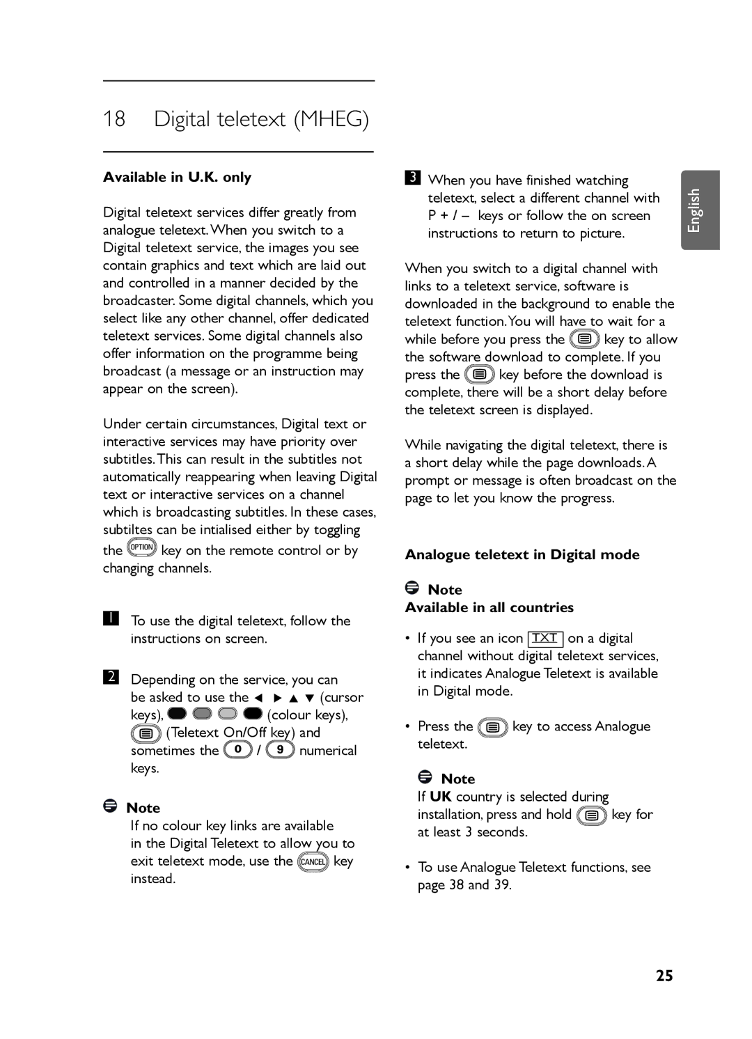 Philips LC07 DVB DFU manual Digital teletext Mheg, Available in U.K. only 