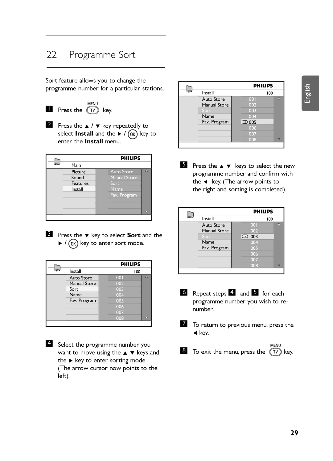 Philips LC07 DVB DFU manual Programme Sort 