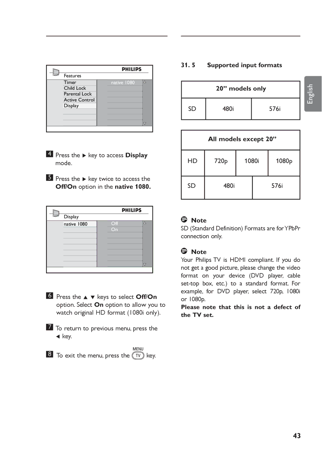 Philips LC07 DVB DFU manual Supported input formats Models only 