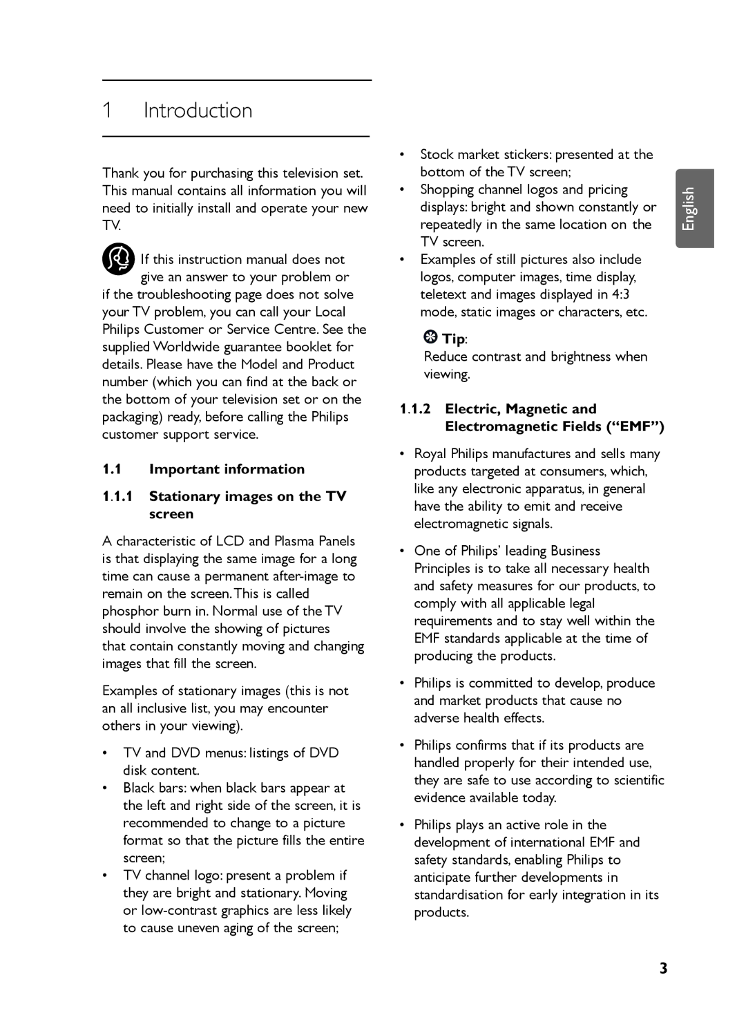 Philips LC07 DVB DFU manual Introduction, Important information Stationary images on the TV screen, Tip 