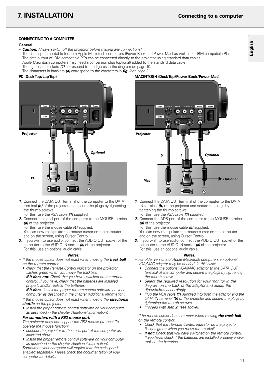 Philips 20 series, LC4043 manual Connecting to a computer, Installation, English, For computers with a PS2 mouse port 