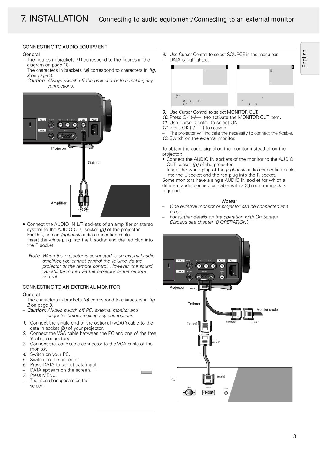 Philips 20 series, LC4043 manual Connecting to Audio Equipment, Connections, Connecting to AN External Monitor 