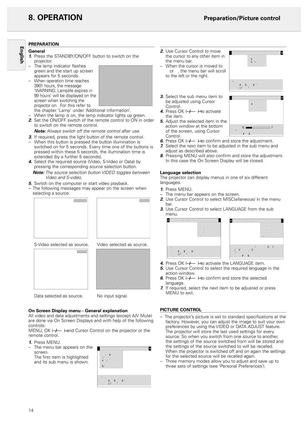 Philips LC4043, 20 series manual Operation, Preparation/Picture control, Picture Control 