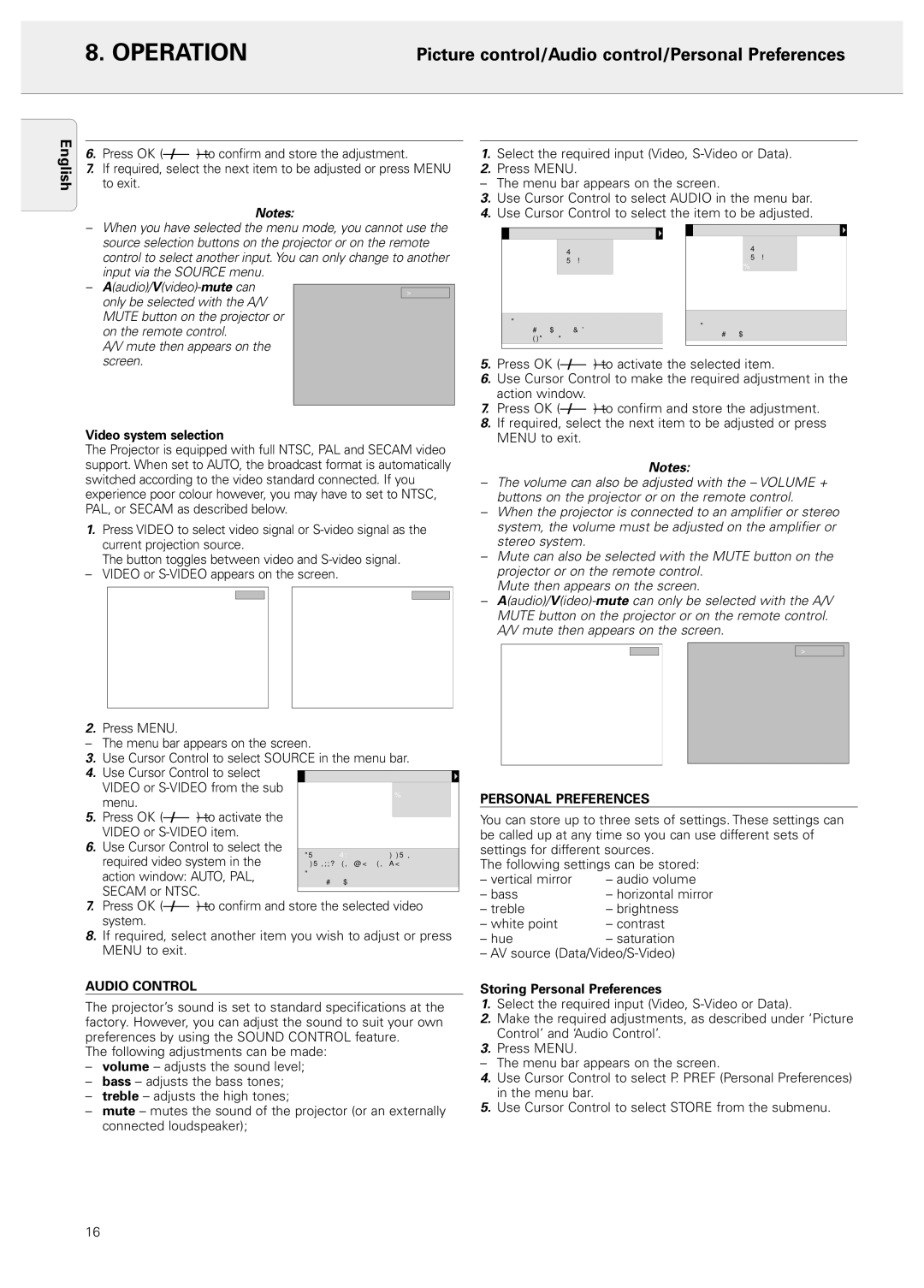 Philips LC4043, 20 series manual Picture control/Audio control/Personal Preferences, Video system selection, Audio Control 