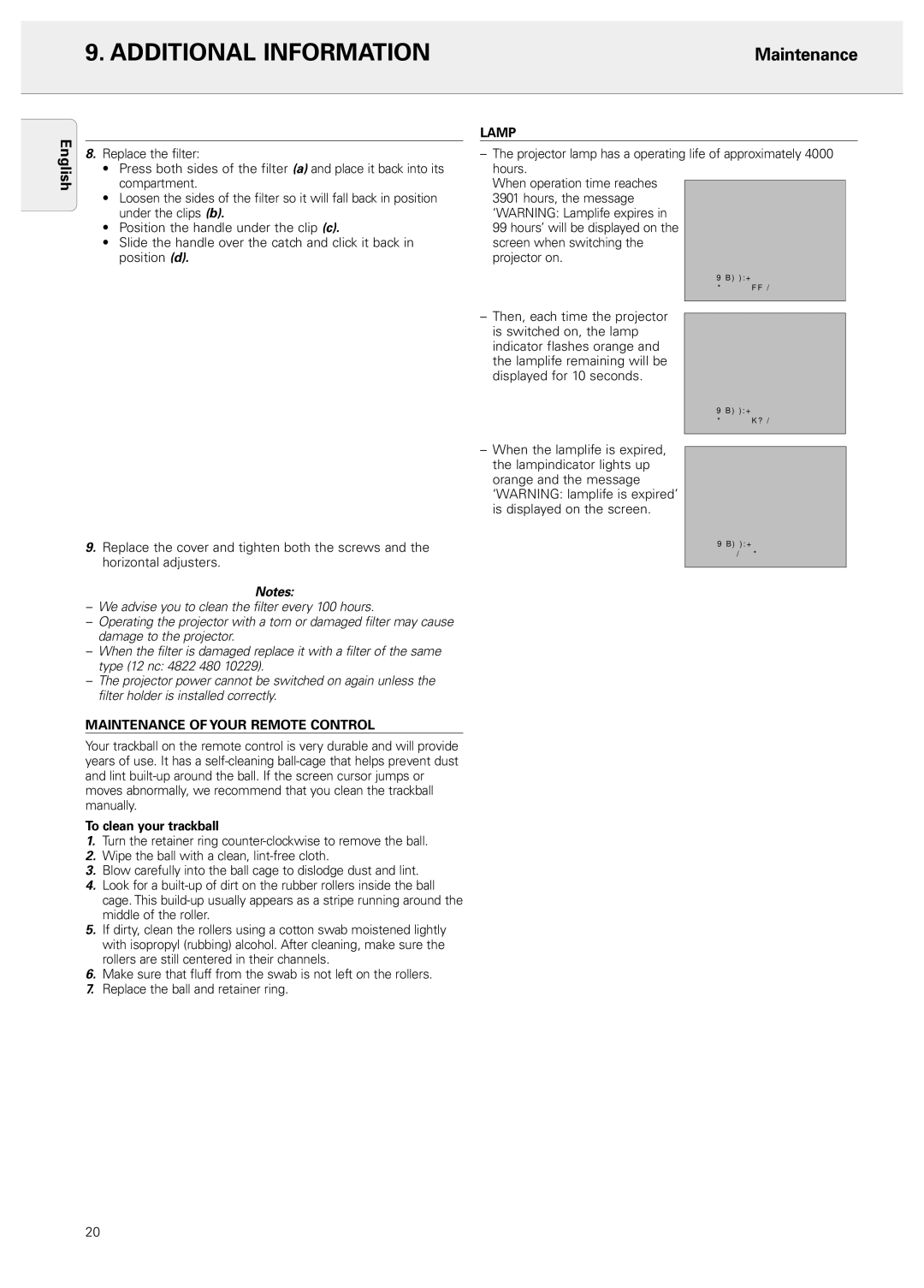 Philips LC4043, 20 series manual Additional Information, Maintenance of Your Remote Control, To clean your trackball 