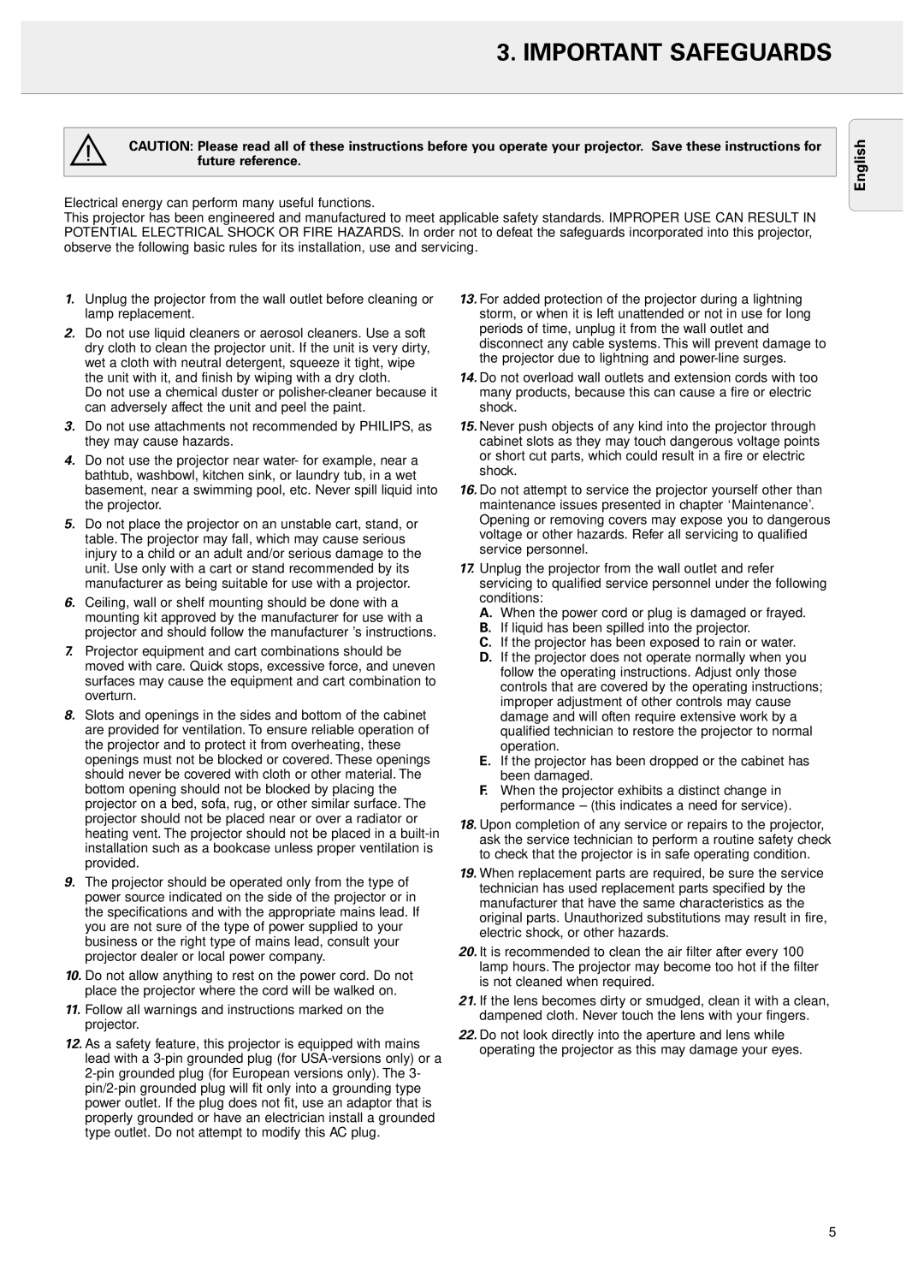 Philips 20 series, LC4043 manual Important Safeguards 