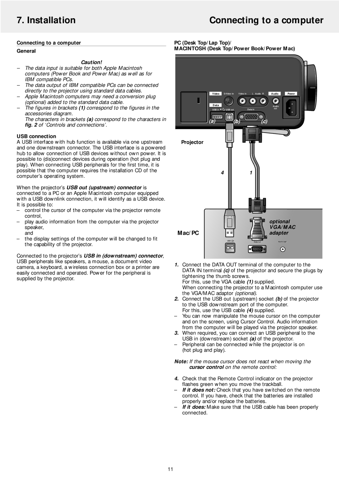 Philips LC4242, LC4246 manual Installation Connecting to a computer, Connecting to a computer General, Projector 