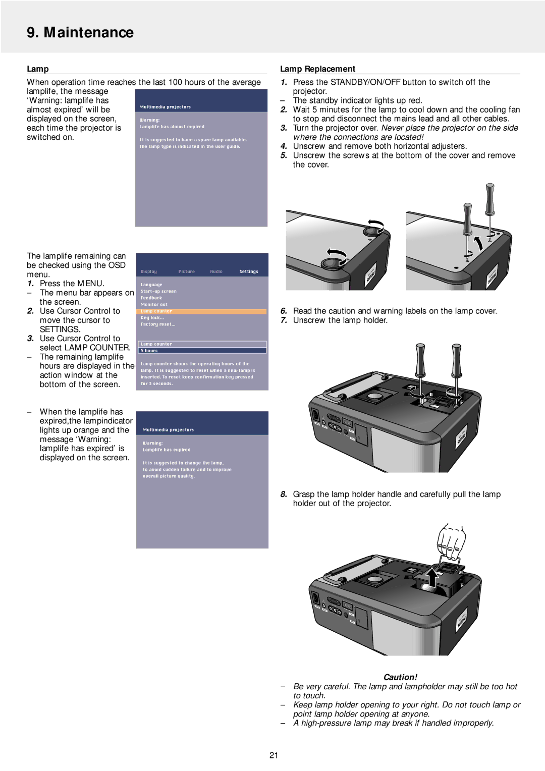 Philips LC4242, LC4246 manual Lamp Replacement 