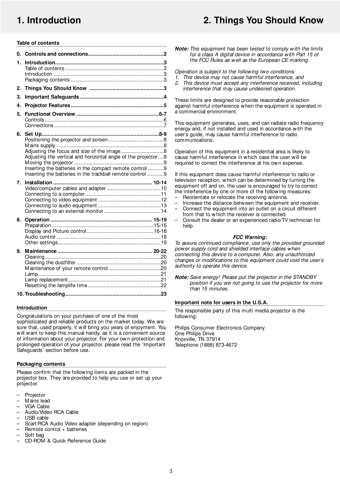 Philips LC4242, LC4246 manual Introduction Things You Should Know, FCC Warning 