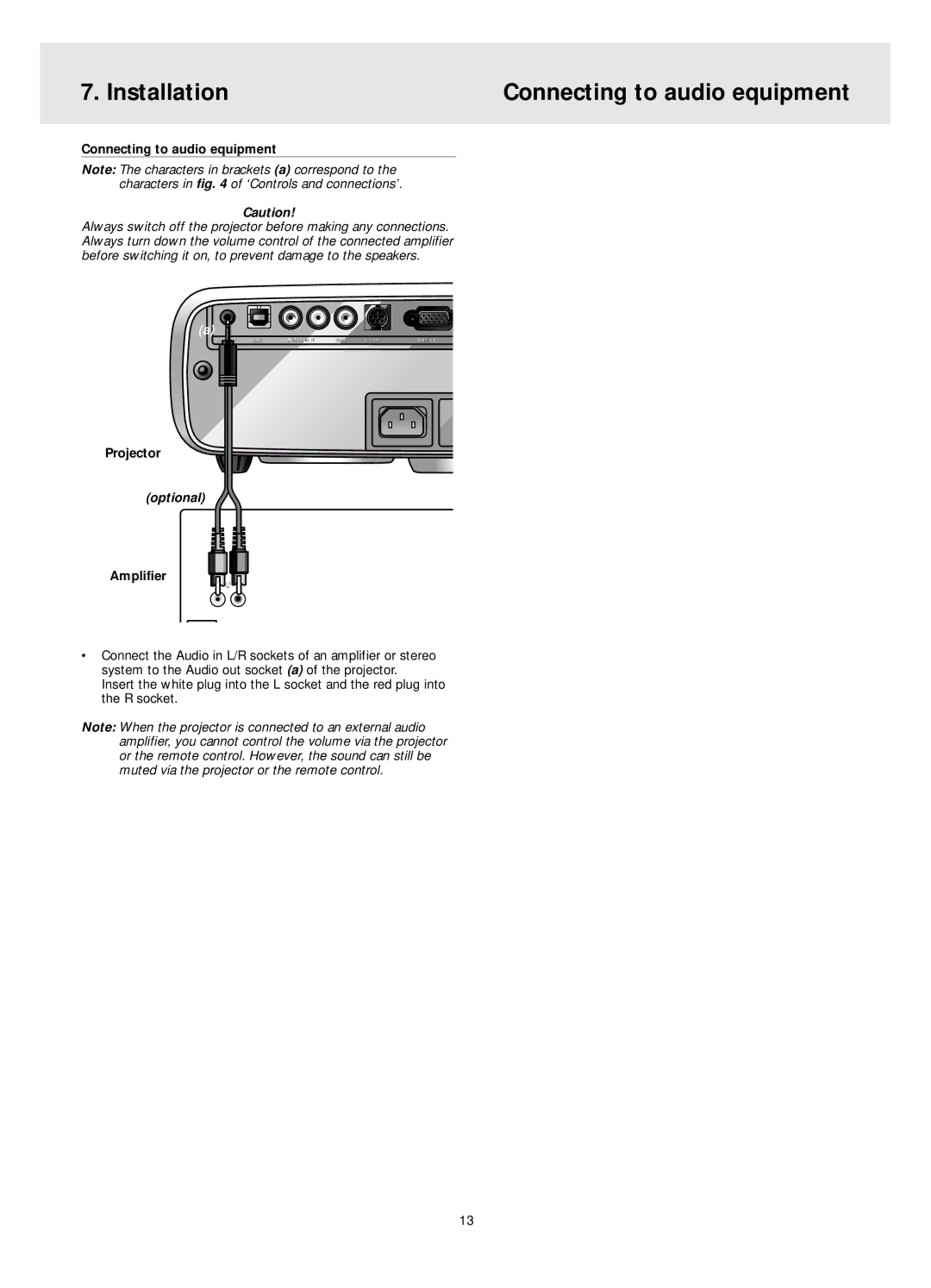 Philips LC4345, LC4331, LC4341 manual Installation Connecting to audio equipment, Optional, Amplifier 