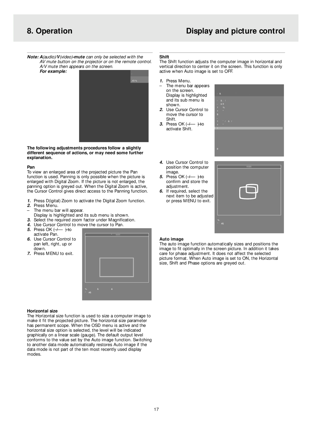 Philips LC4341, LC4331, LC4345 manual Operation Display and picture control, Activate Pan 