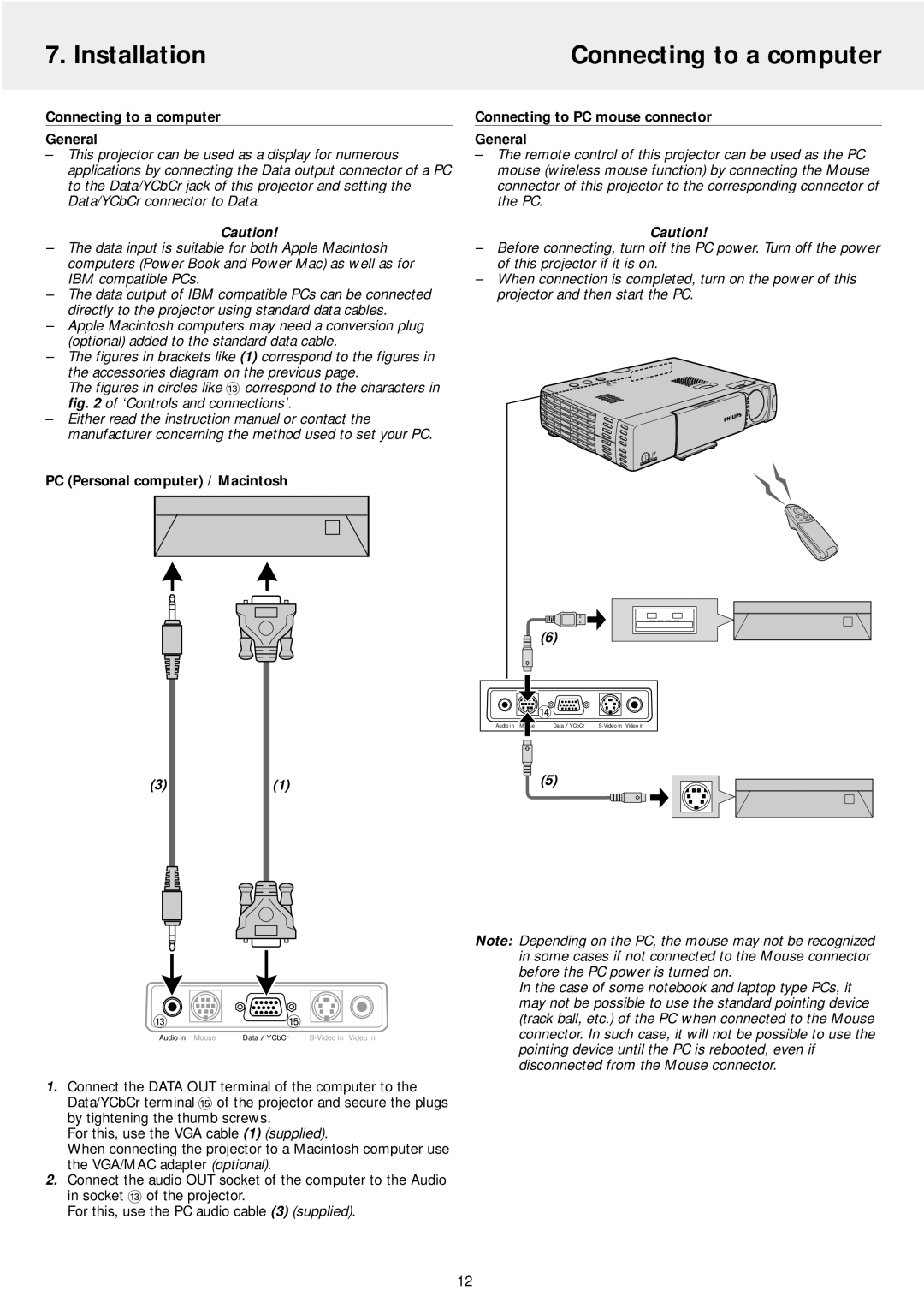 Philips LC5141 Installation Connecting to a computer, Connecting to a computer General, PC Personal computer / Macintosh 