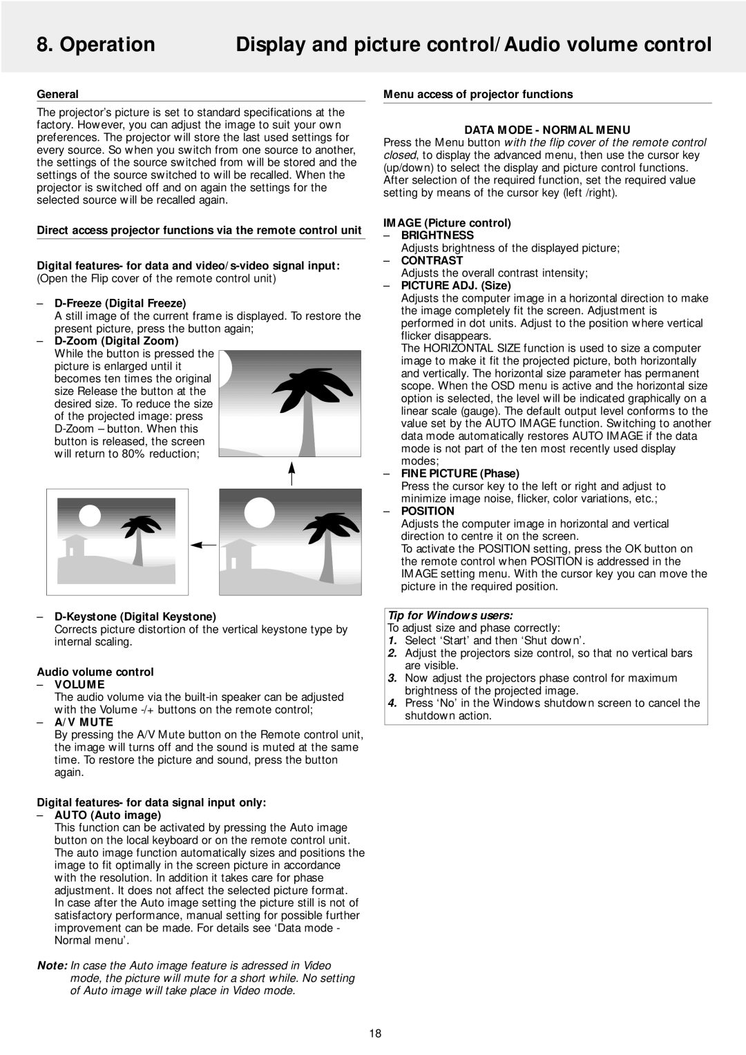 Philips LC5141 manual Operation Display and picture control/Audio volume control, Tip for Windows users 