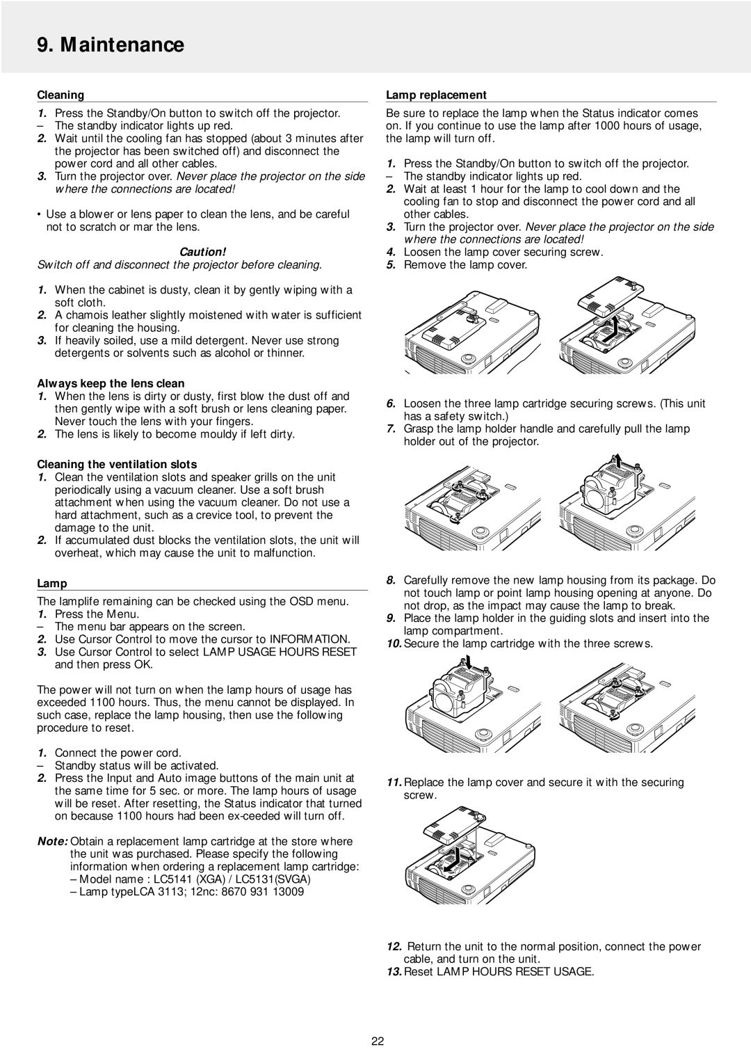 Philips LC5141 manual Maintenance 