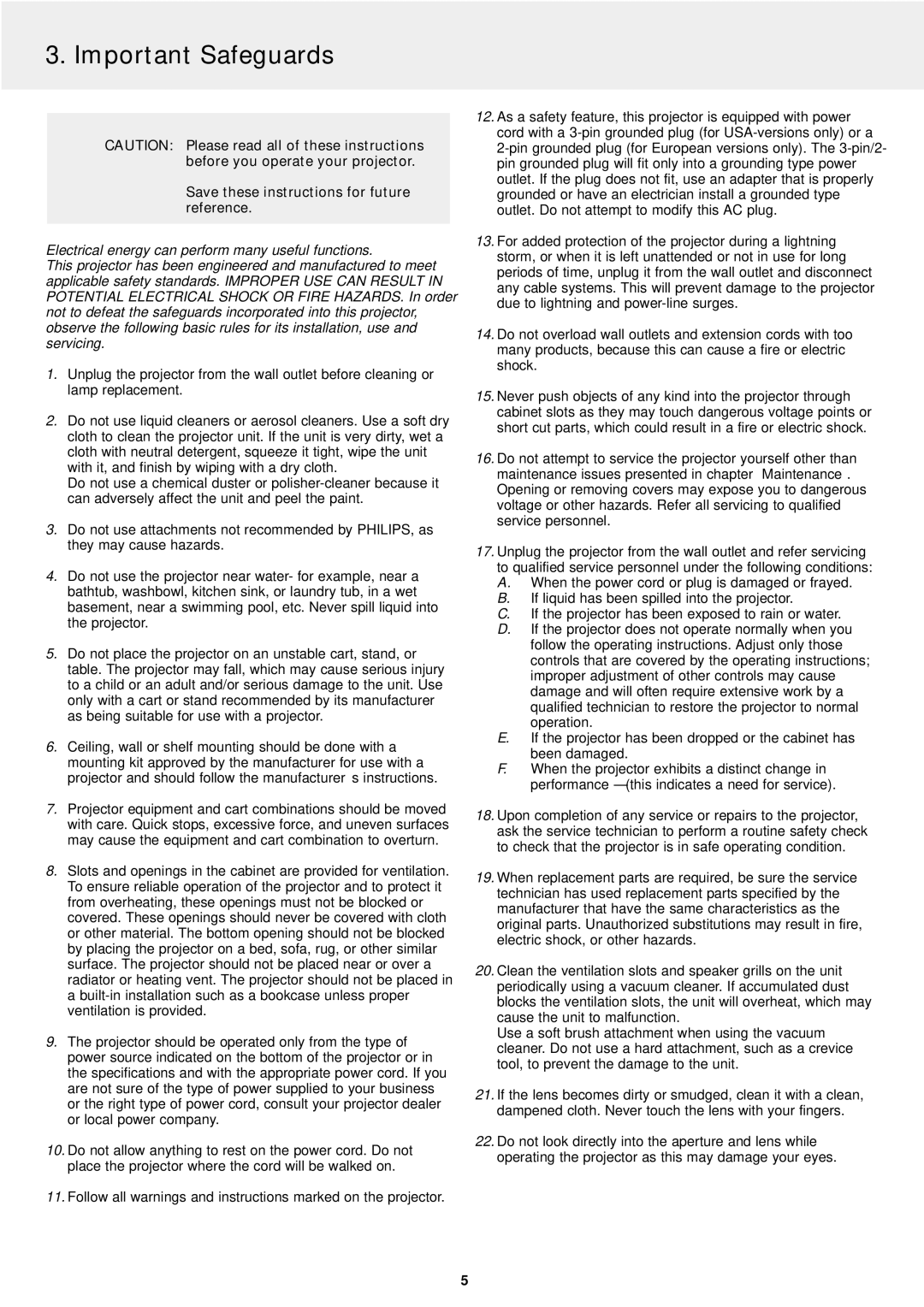 Philips LC5141 manual Important Safeguards 