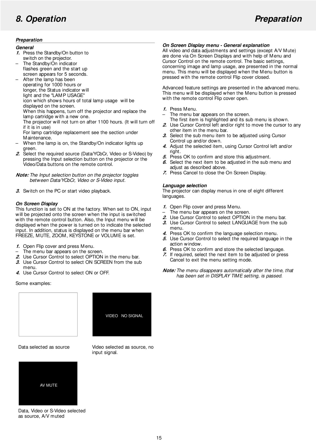 Philips LC5241 manual Operation Preparation, Preparation General, On Screen Display menu General explanation 