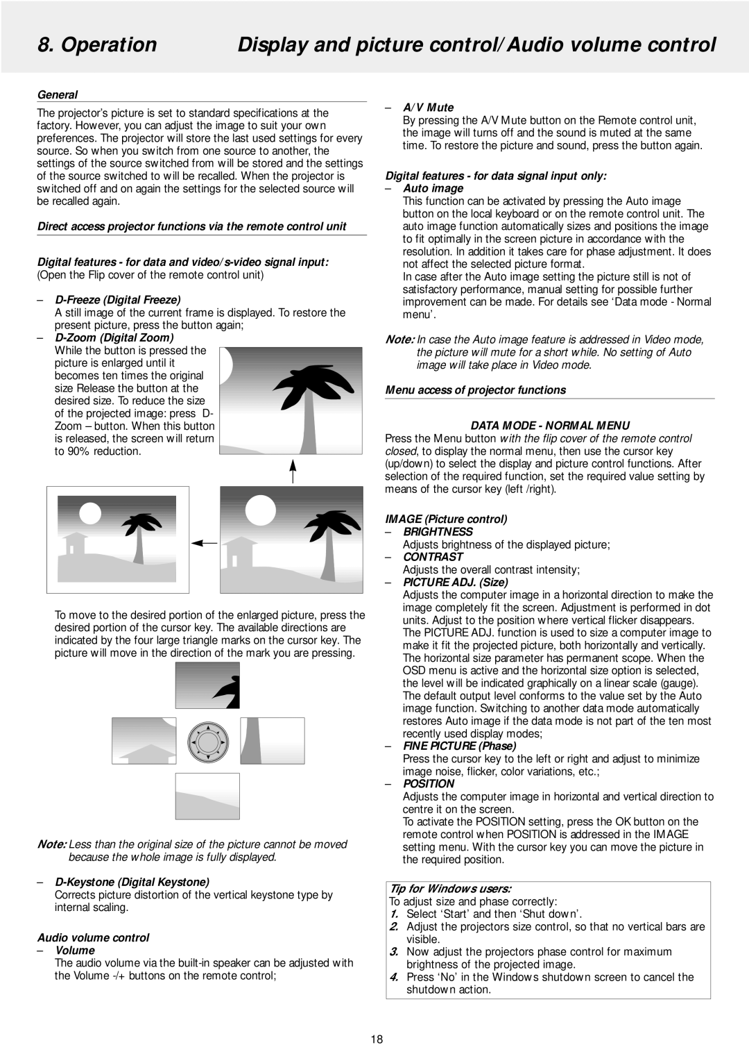 Philips LC5241 Operation Display and picture control/Audio volume control, Data Mode Normal Menu, Brightness, Contrast 