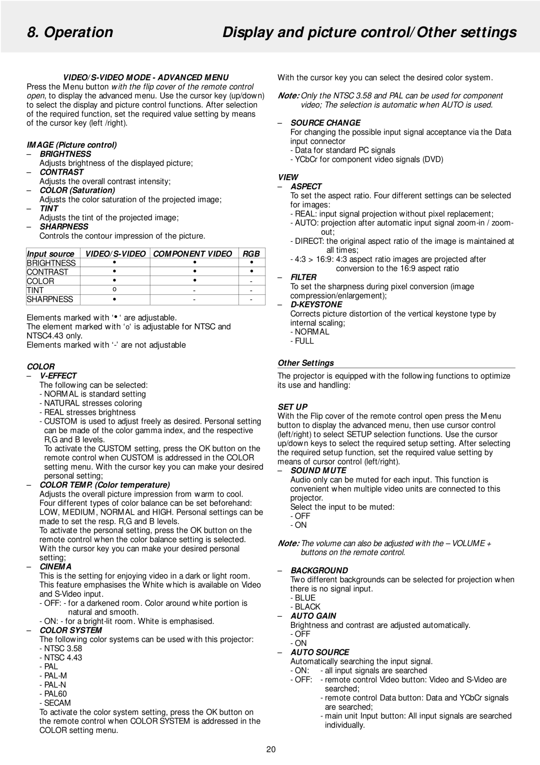 Philips LC5241 manual Operation Display and picture control/Other settings 